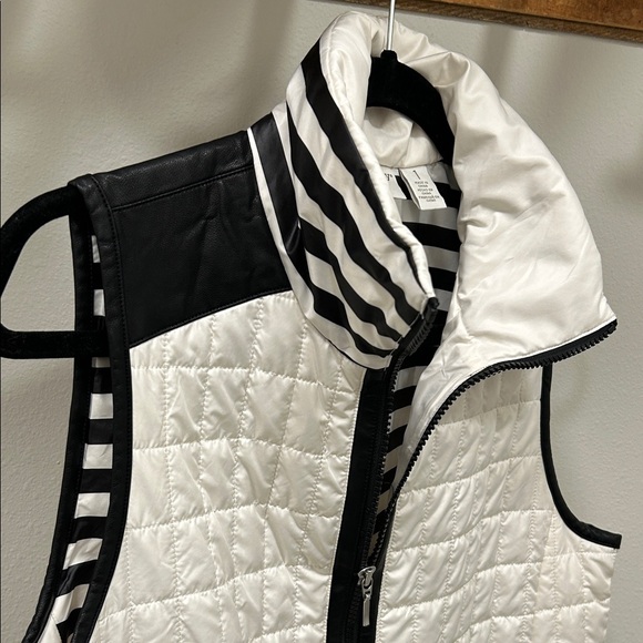 Chico's Quilted Vest - White with Black Faux leather Trim - Picture 3 of 10